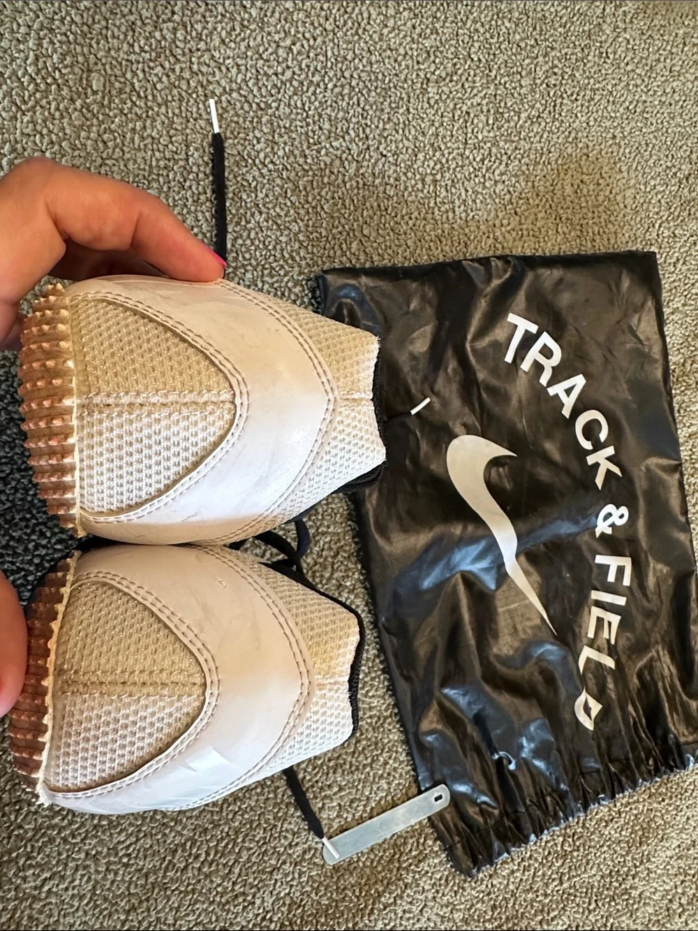 Nike White and Black Men's Track Spikes with Neon Lime Inner Detail